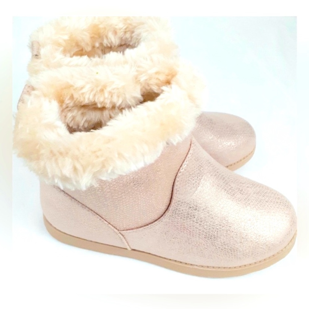 Cat & Jack Big Girls Boots Sparkle Faux-Fur Lined Rose Gold
